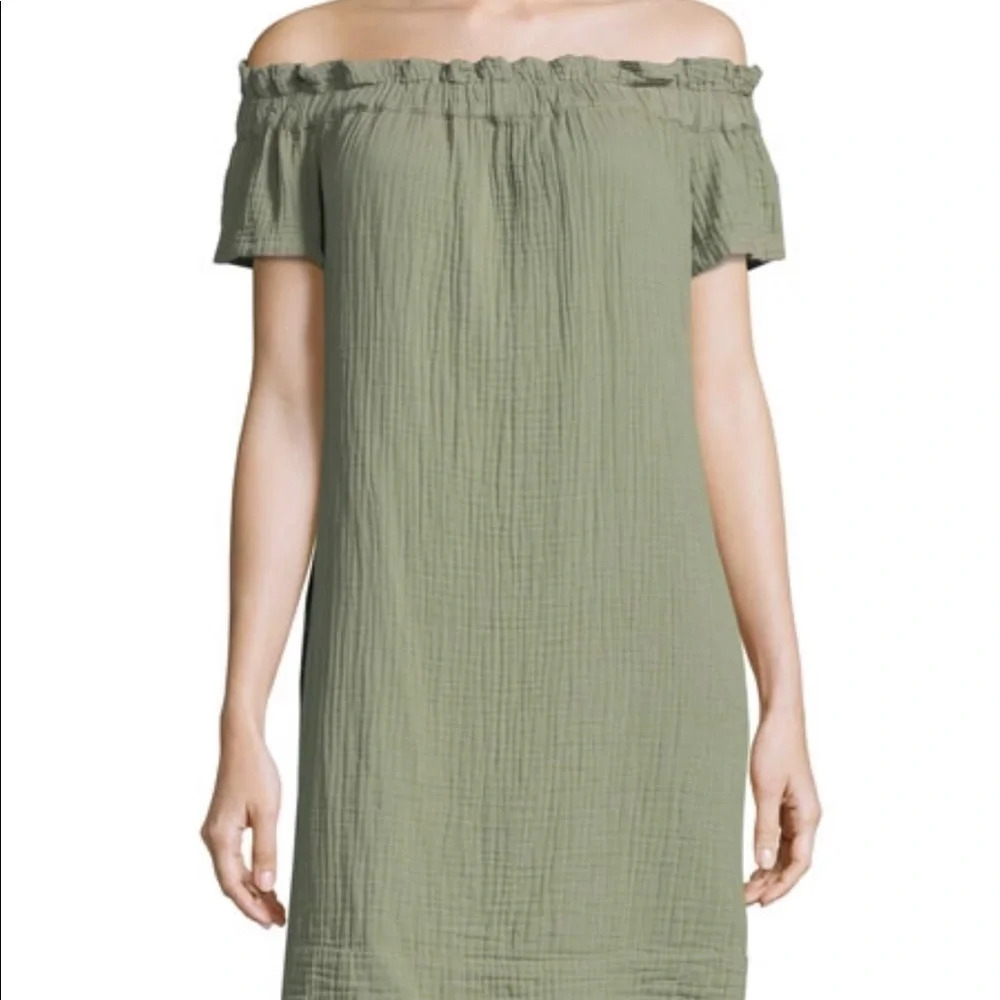 Amadi Nola Off Shoulder‎ Crinkle Gauze Dress Green